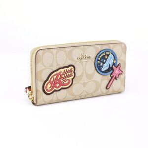 NWT Coach Disney Patches Zip Wallet Signature Light Khaki